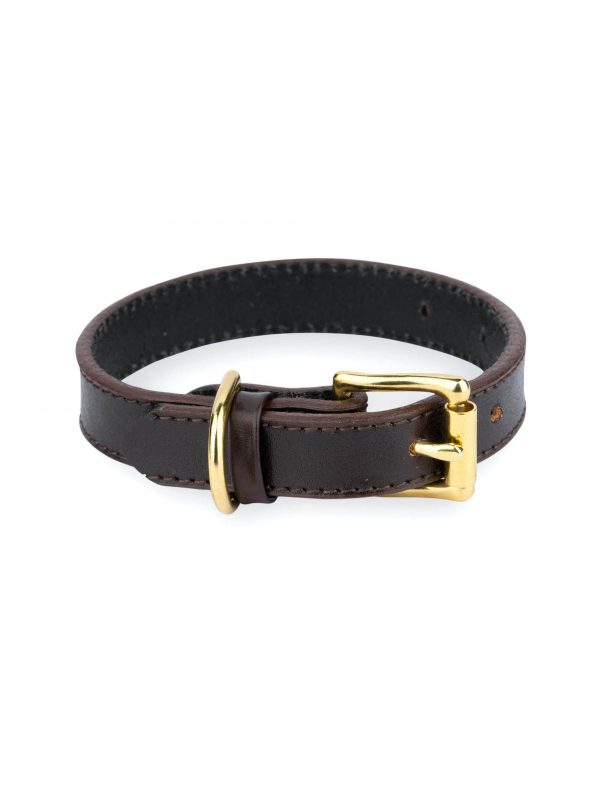 brown leather dog collar with brass buckle 1