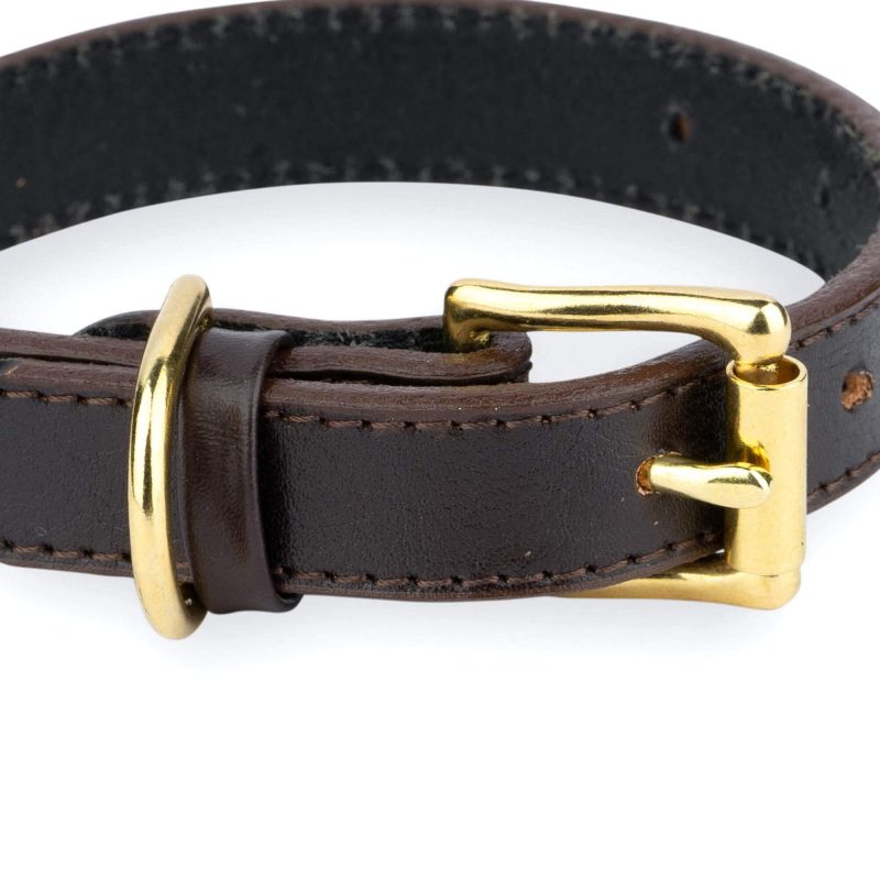 brown leather dog collar with brass buckle 2