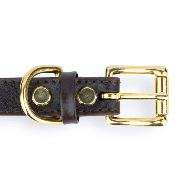 brown leather dog collar with brass buckle 3