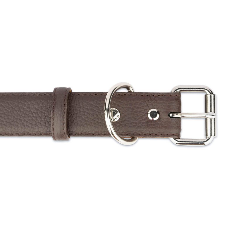 brown leather dog collar with roller buckle 2