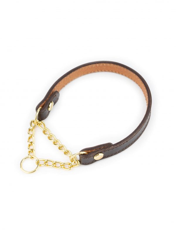 brown martingale collar for small dogs brass chain 1