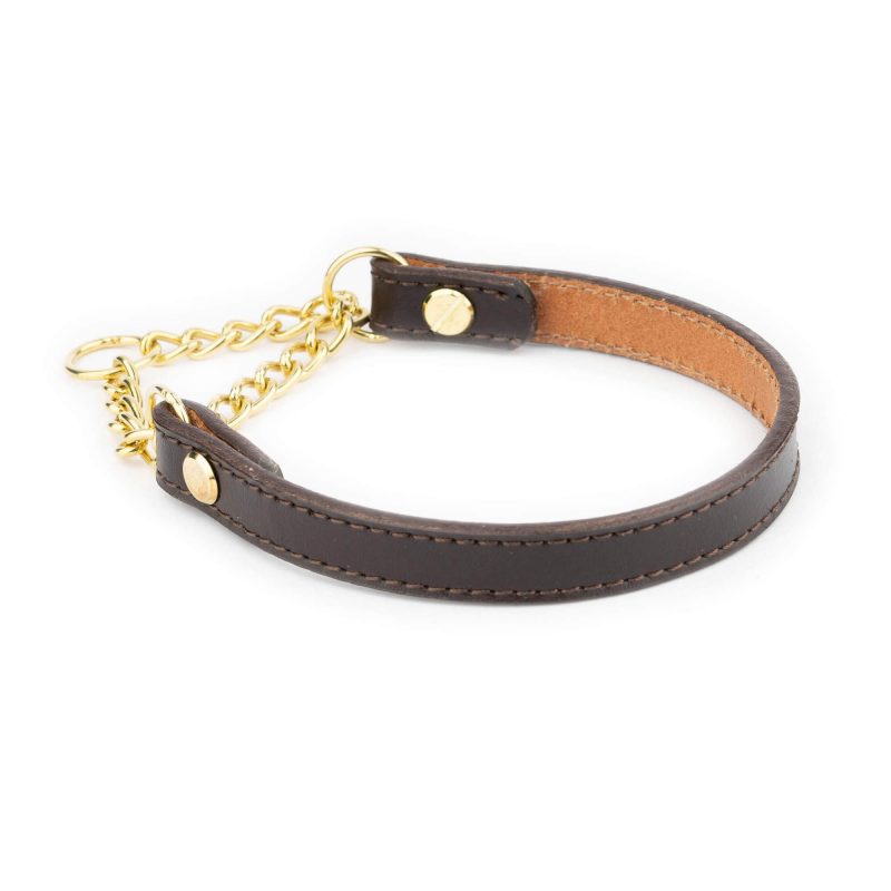 brown martingale collar for small dogs brass chain 4