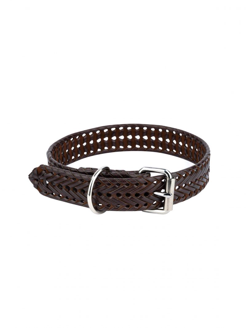 brown woven leather dog collar for large dogs 1