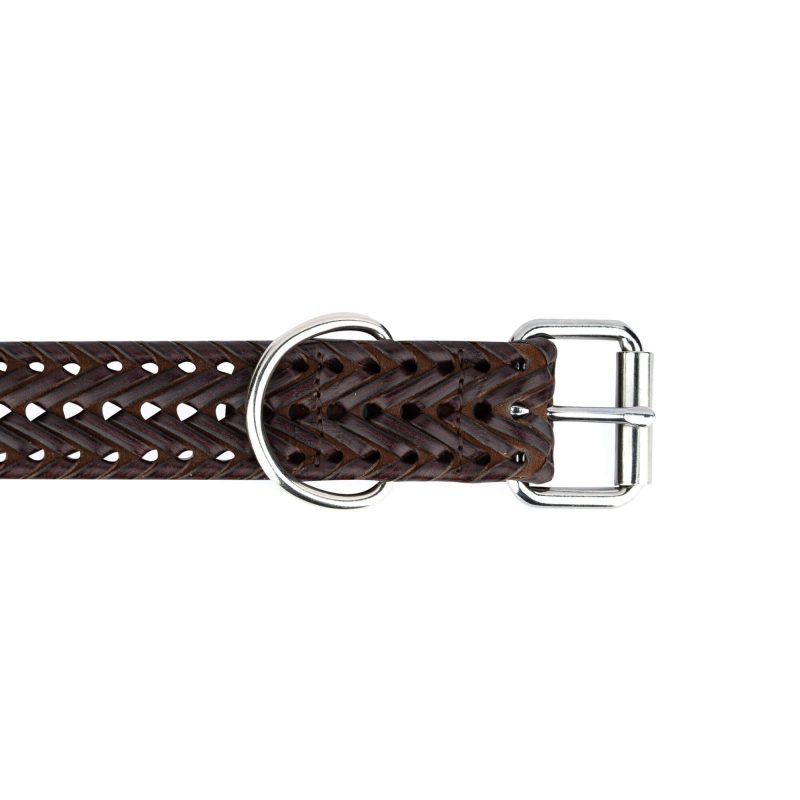 brown woven leather dog collar for large dogs 2