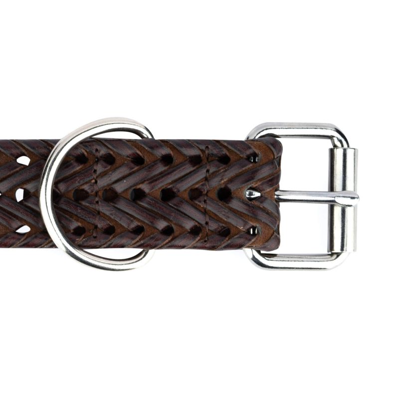 brown woven leather dog collar for large dogs 3