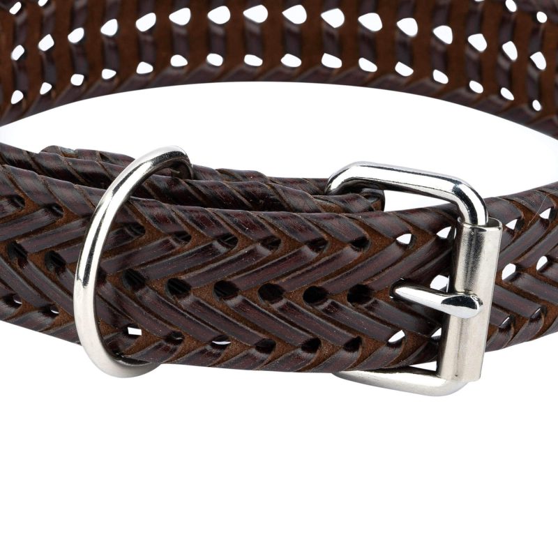 brown woven leather dog collar for large dogs 4