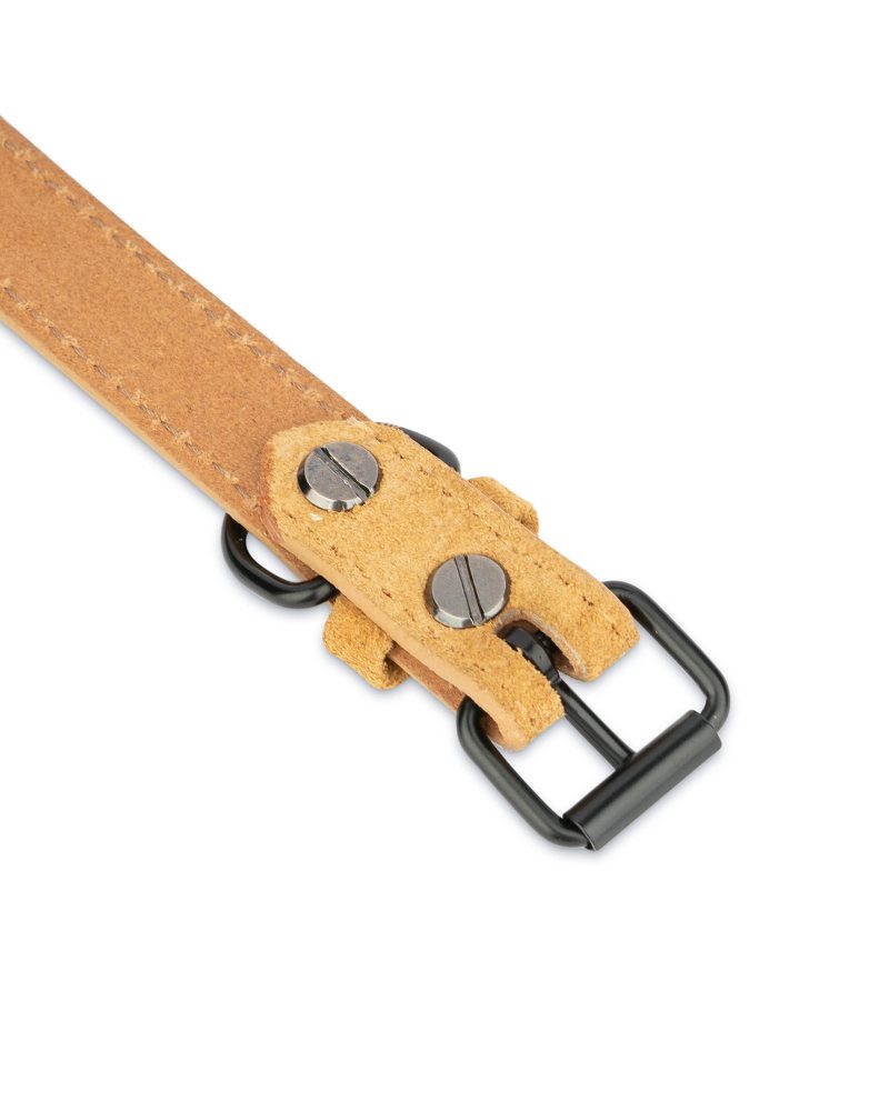 camel suede leather dog collar with black buckle 3