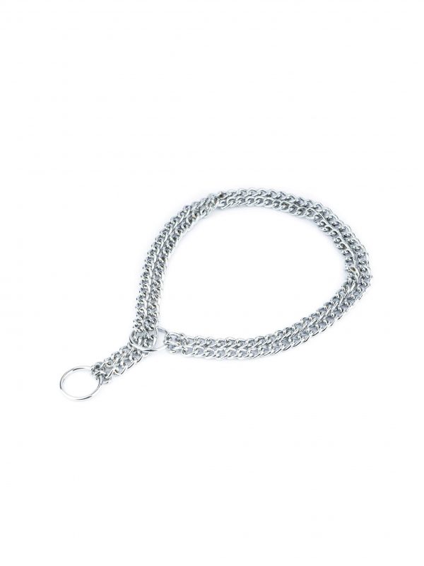 choker collar for dogs silver double chain 1