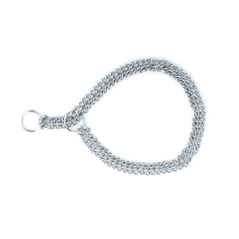 choker collar for dogs silver double chain 2