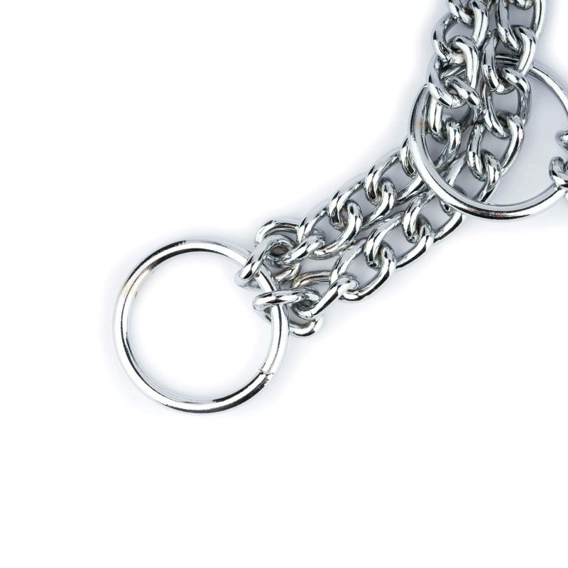 choker collar for dogs silver double chain 3