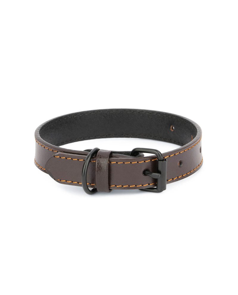 dark brown leather dog collar with black buckle 1