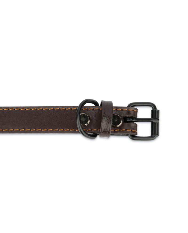 dark brown leather dog collar with black buckle 2