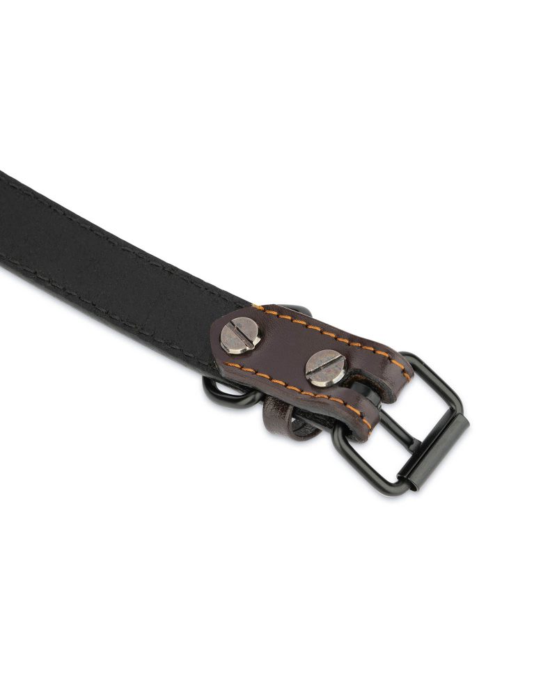 dark brown leather dog collar with black buckle 3