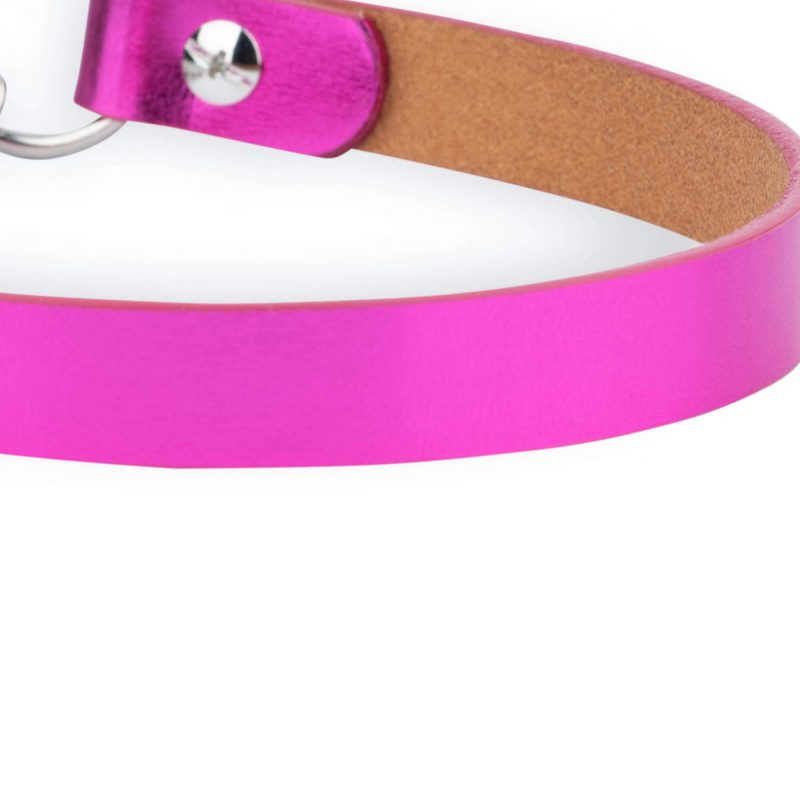 fuchsia leather dog collar with silver martingale chain 3
