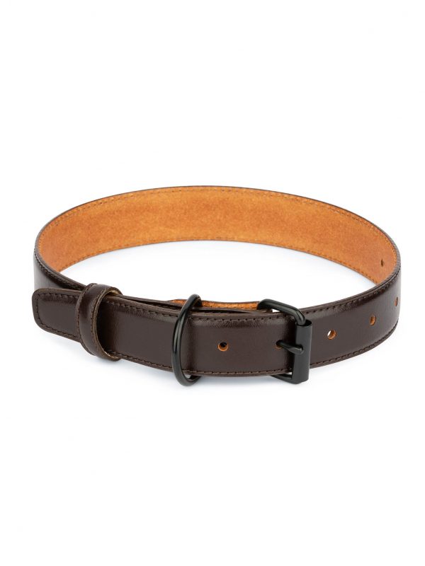 genuine leather dog collar brown with black buckle 1