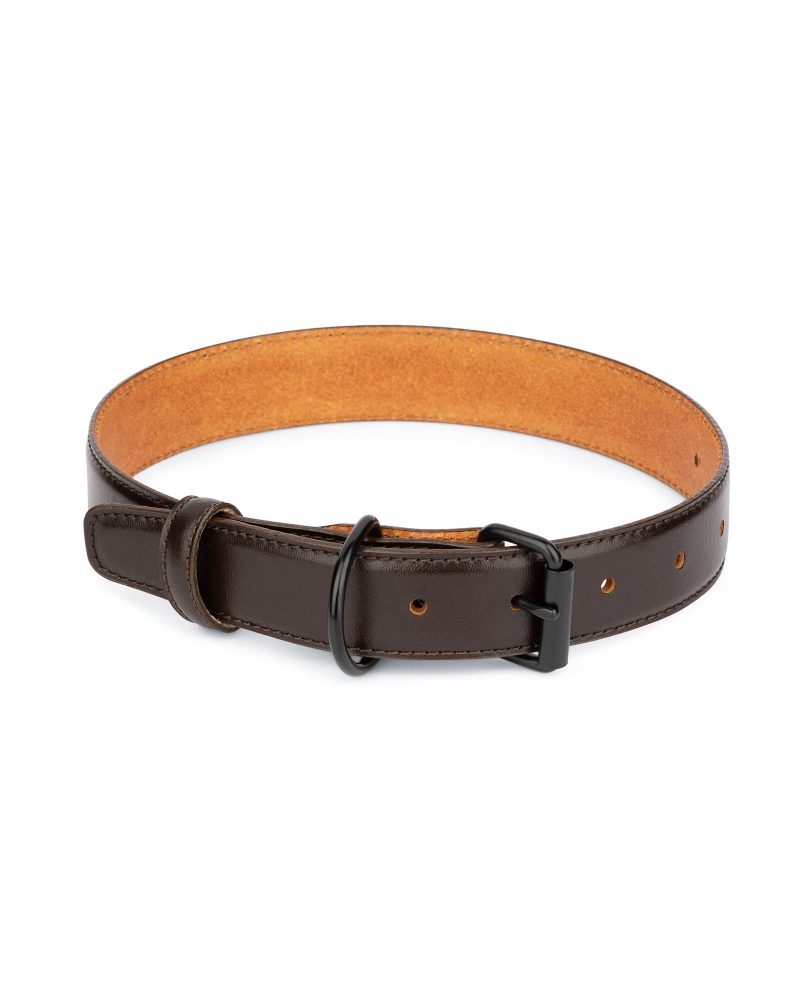 genuine leather dog collar brown with black buckle 1