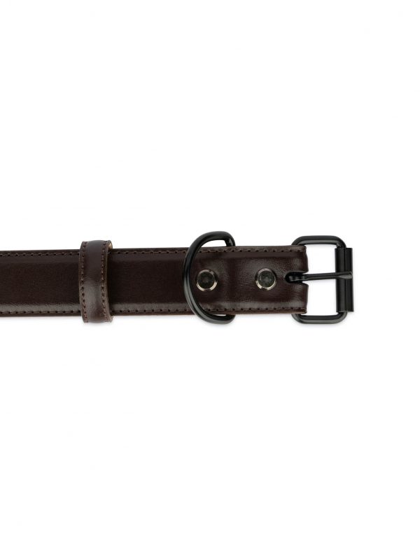 genuine leather dog collar brown with black buckle 2