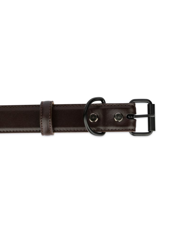 genuine leather dog collar brown with black buckle 2