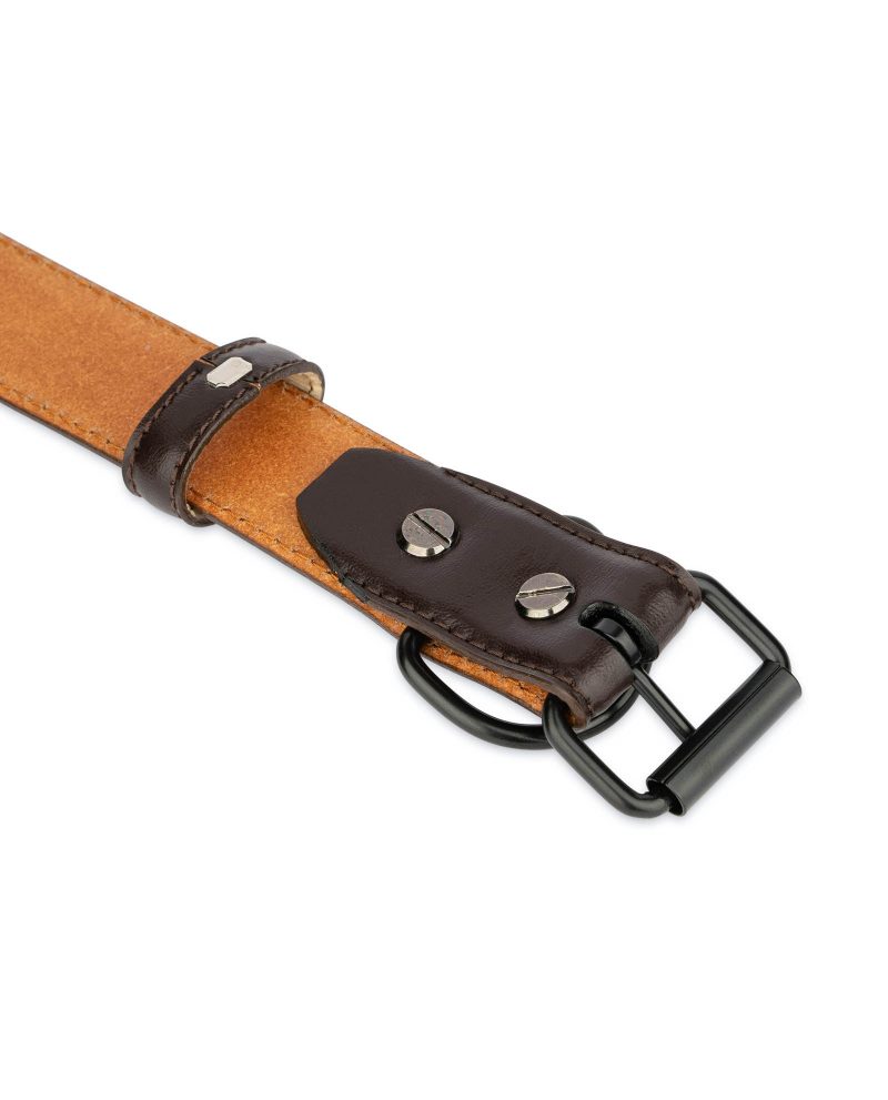 genuine leather dog collar brown with black buckle 3