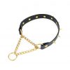 gold spike collar for dogs black leather 1