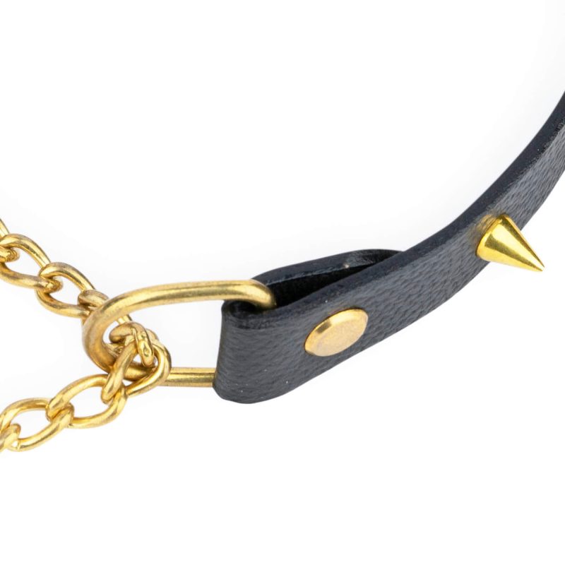 gold spike collar for dogs black leather 2