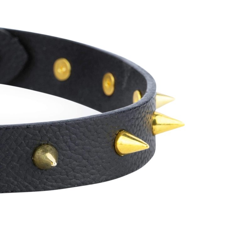 gold spike collar for dogs black leather 3
