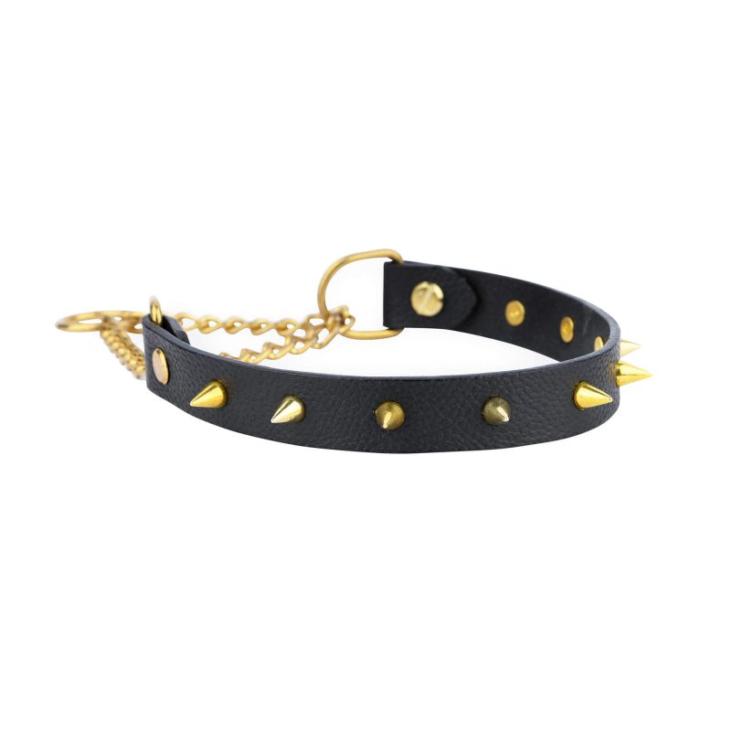 gold spike collar for dogs black leather 4