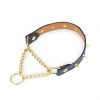 gold spiked collar dark blue leather 1