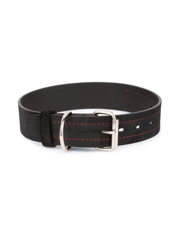 large thick suede dog collar with red stitch 1