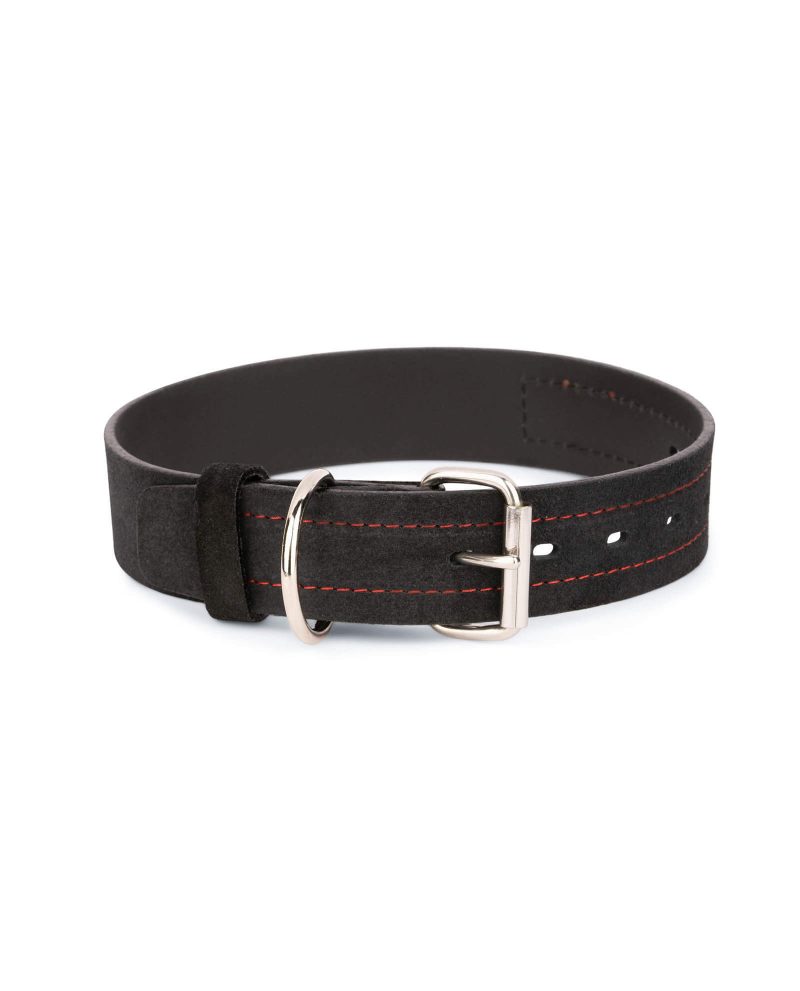 large thick suede dog collar with red stitch 1