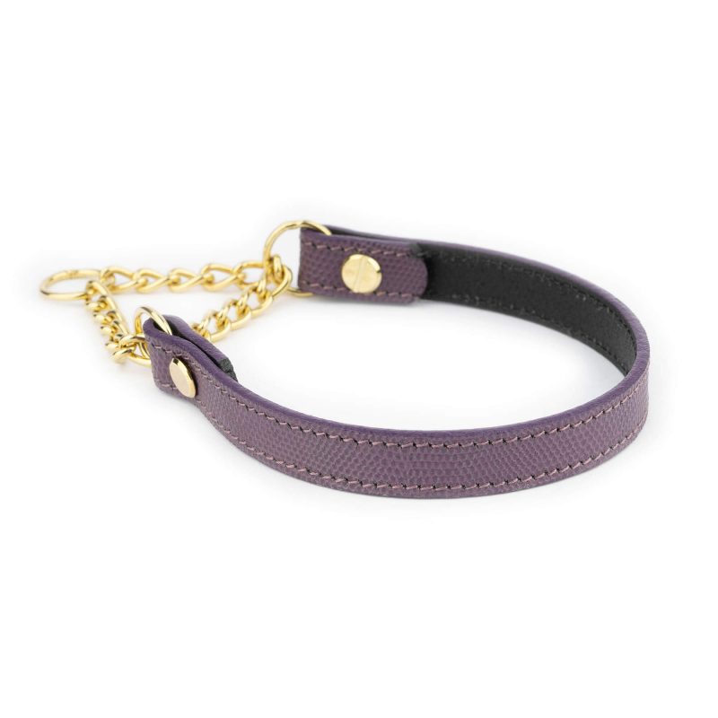 leather purple dog collar gold martingale chain 2