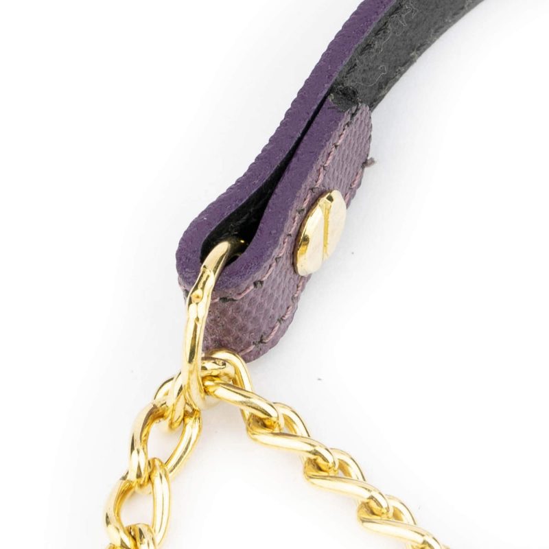 leather purple dog collar gold martingale chain 3