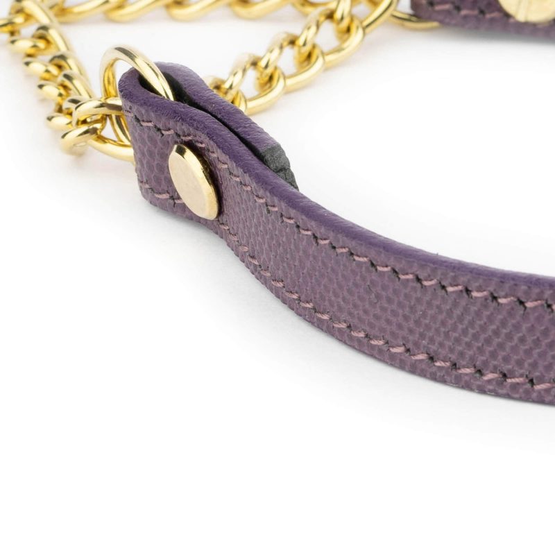 leather purple dog collar gold martingale chain 4