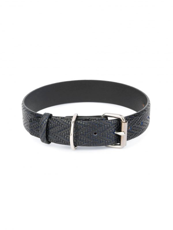 luxury dog collar black blue leather 1