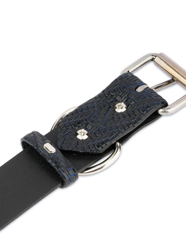 luxury dog collar black blue leather 2