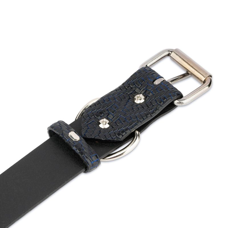 luxury dog collar black blue leather 2