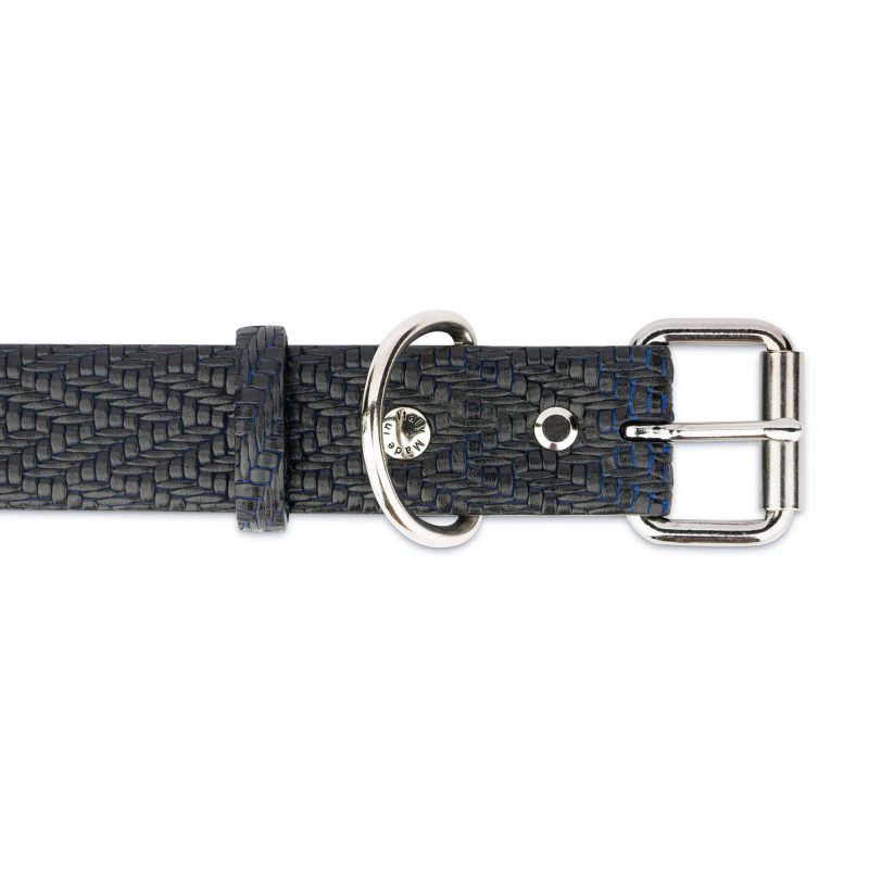 luxury dog collar black blue leather 3