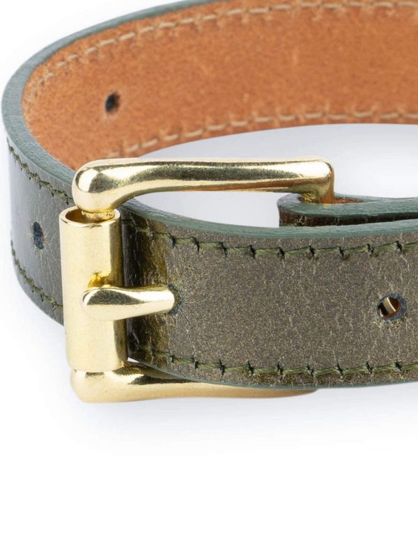 luxury green leather dog collar with brass buckle 2