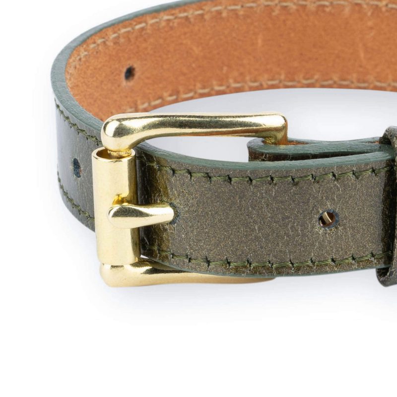 luxury green leather dog collar with brass buckle 2