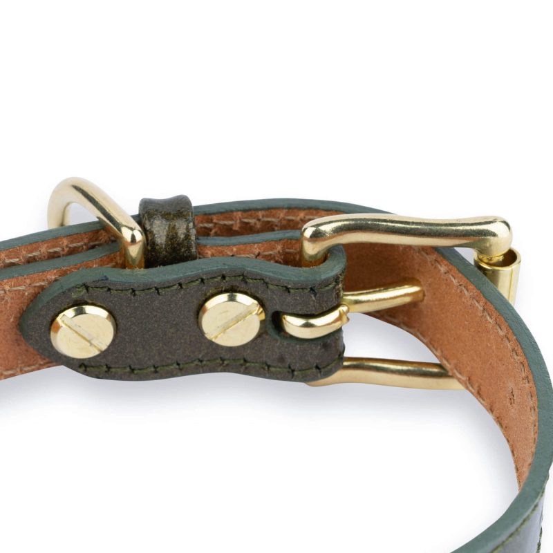 luxury green leather dog collar with brass buckle 5