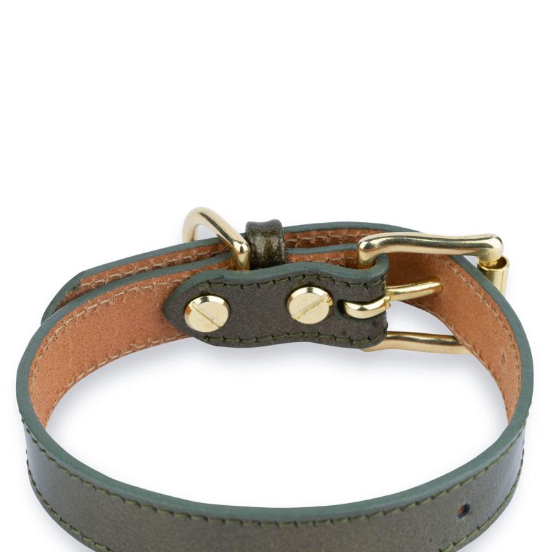 luxury green leather dog collar with brass buckle 6