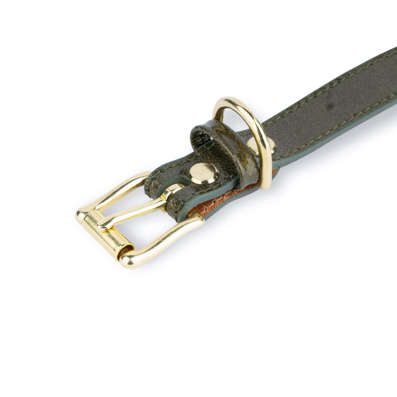 luxury green leather dog collar with brass buckle 7