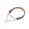 martingale brown leather dog collar silver chain 1