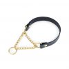 martingale gold chain dog collar black leather 1