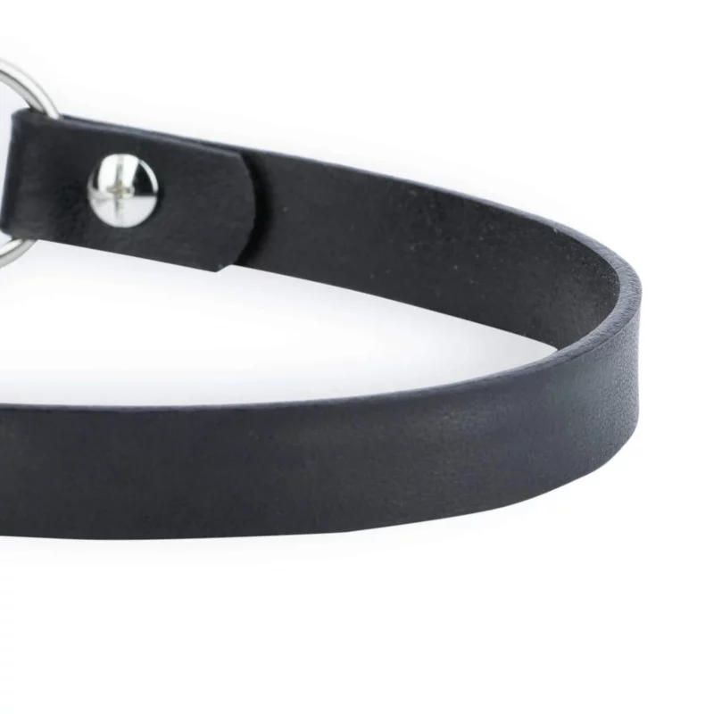 martingale leather dog collar black with silver buckle 2