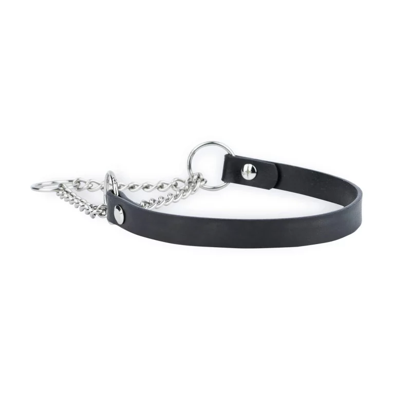 martingale leather dog collar black with silver buckle 5