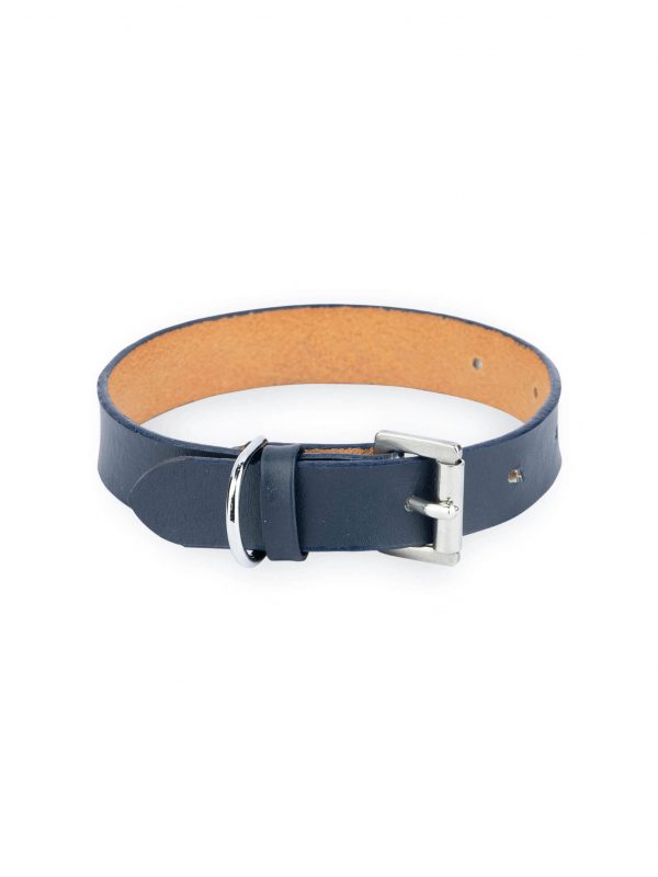 navy blue dog collar genuine leather 1