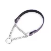 purple leather dog collar with silver martingale chain 1