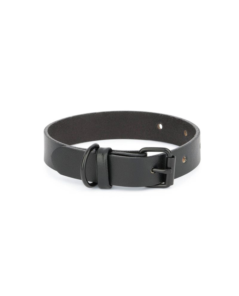 small dog collar black leather with black buckle 1