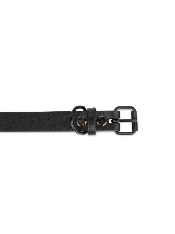 small dog collar black leather with black buckle 2